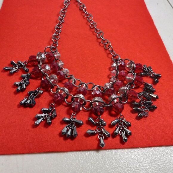 Erica Lyons Statement Red and Clear Beaded Necklace - Picture 7 of 9
